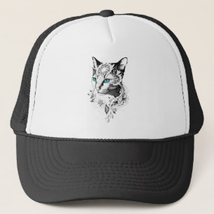 Katze Haustier Natur Illustration Art Tattoo Truckerkappe