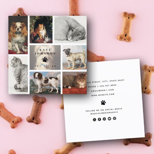 Katze Haustiere 8 Foto Haustier Groomer Wellness-C Quadratische Visitenkarte (Dog Cat Pets 8 Photo Pet Groomer Sitter Spa Salon Square Business Card)
