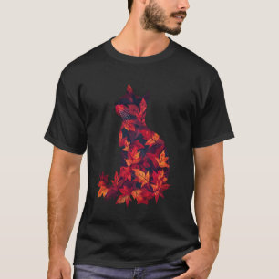 Katze Herbstblätter Fall Natur Dunkelrot Katzenlie T-Shirt