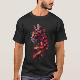 Katze Herbstblätter Fall Natur Dunkelrot Maine Coo T-Shirt
