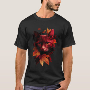 Katze Herbstblätter Fall Natur Dunkelrot Schwarz K T-Shirt