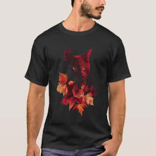 Katze Herbstblätter Fall Natur Dunkelrot Schwarze T-Shirt