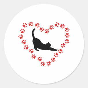 Katze & Herz aus Katzenpfoten Runder Aufkleber