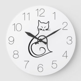 Katze - Herz Große Wanduhr