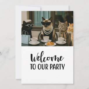 Katze Herzlich Willkommen in unserem Tee-Kaffee-Pa Einladung