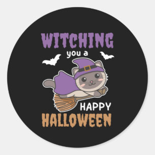 Katze Hexen, die dir ein glückliches Halloween abh Runder Aufkleber