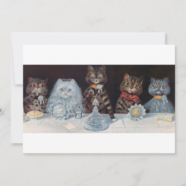 Katze Hochzeit, Ehe, Braut, Louis Wain Einladung (Vorderseite)