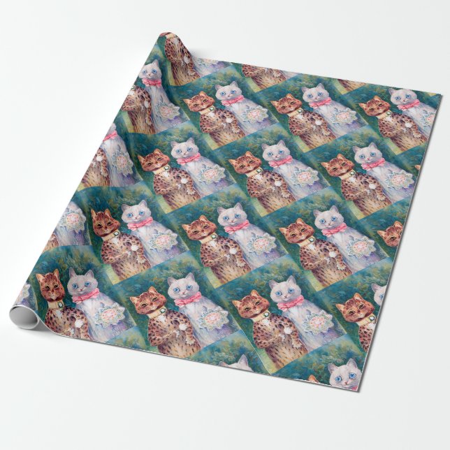 Katze Hochzeit, Ehe, Braut, Louis Wain Geschenkpapier (Ungerollt)