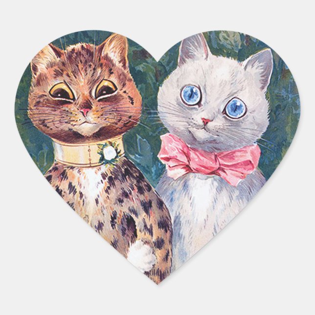 Katze Hochzeit, Ehe, Braut, Louis Wain Herz-Aufkleber (Vorderseite)