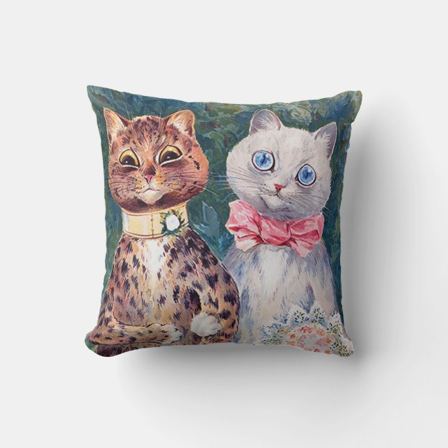 Katze Hochzeit, Ehe, Braut, Louis Wain Kissen (Vorderseite)