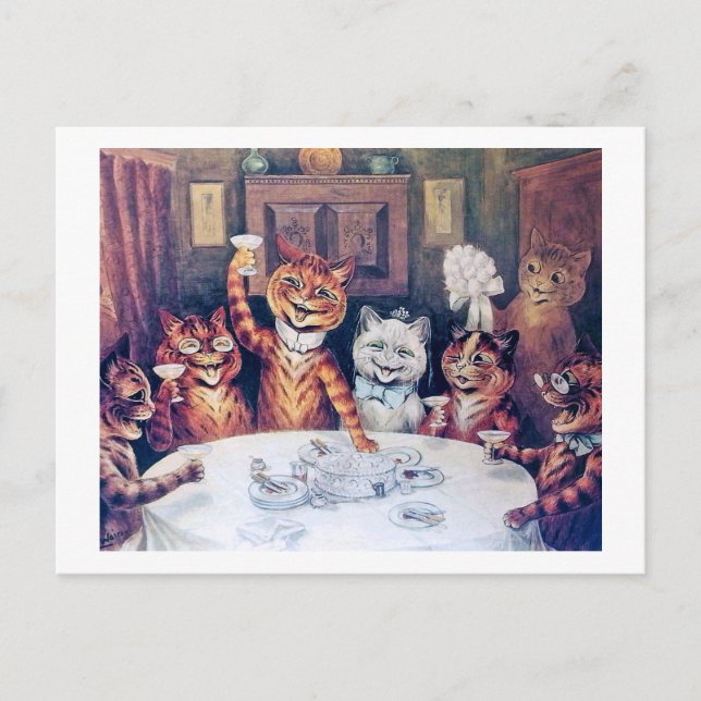 Katze Hochzeit, Ehe, Braut, Louis Wain Postkarte (Vorderseite)
