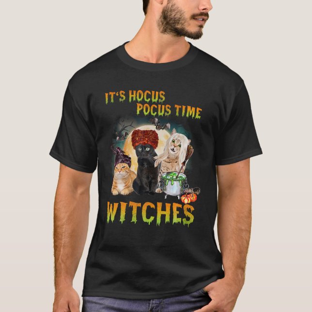 Katze Hocus Pocus Time Hexen Funny Halloween T-Shirt (Vorderseite)