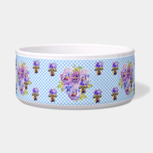 Katze Hund Shabby Floral Blue Gingham Niedlich Nam Napf
