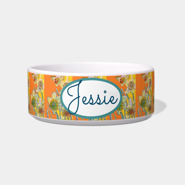 Katze Hund Shabby Floral Orange Bezeichnung des Ti Napf (Vorderseite)