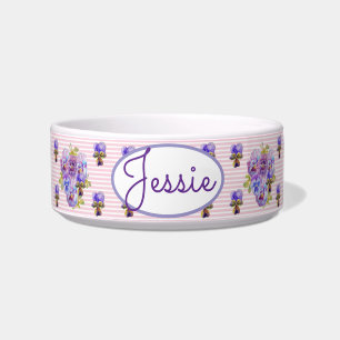 Katze Hund Shabby Floral Pansy Pink Pet Name Bowl Napf