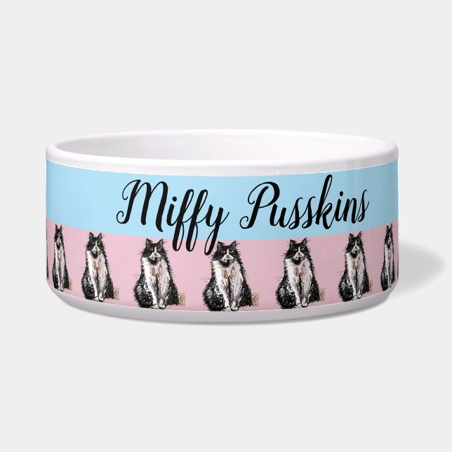 Katze Hund Shabby Floral Pastell Pink Blauer Name  Napf (Vorderseite)