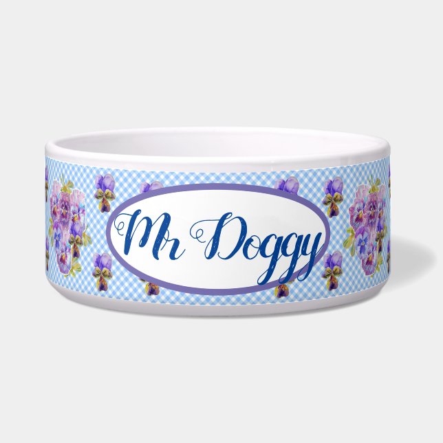 Katze Hund Shabby Lila violette Tablette Name Napf (Vorderseite)