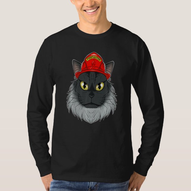 Katze I Fireman Katze I Feuerwehrmann Maine Coon C T-Shirt (Vorderseite)