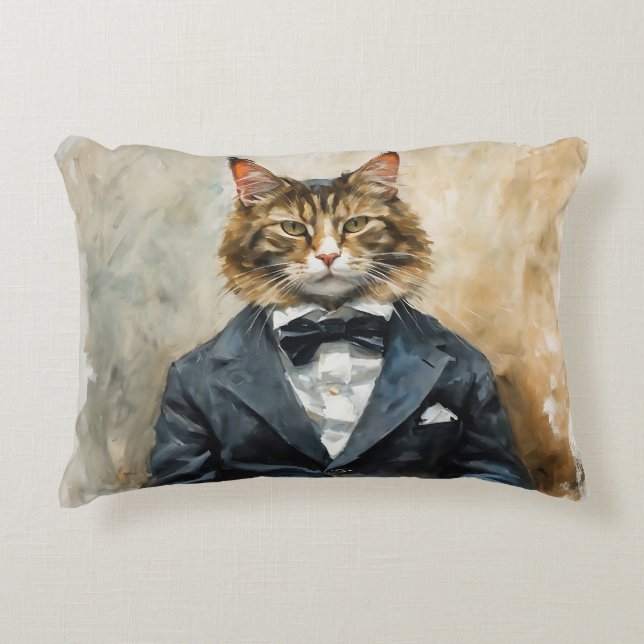 Katze im Anzug Dekokissen (Vorderseite)