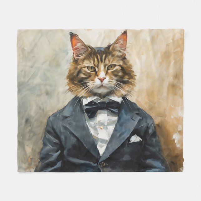Katze im Anzug Fleecedecke (Vorderseite (Horizontal))