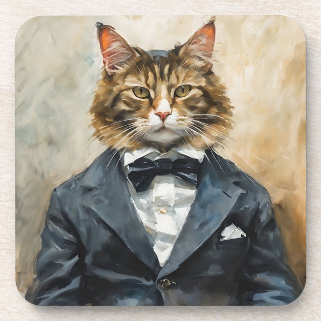 Katze im Anzug Getränkeuntersetzer (Vorderseite)