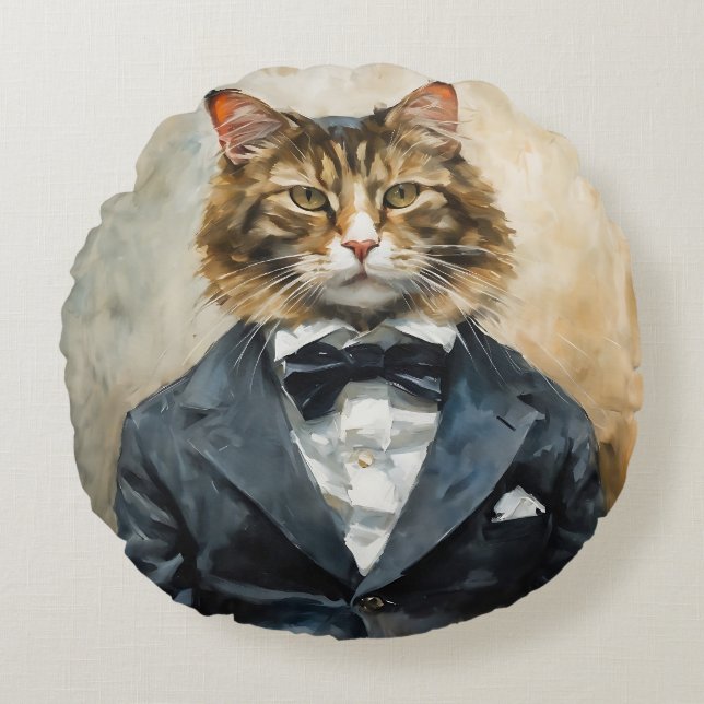 Katze im Anzug Rundes Kissen (Vorderseite)