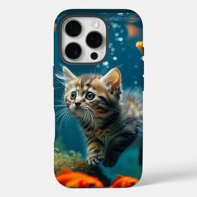 Katze im Aquarium iPhone 16 pro Fall Hülle (Rückseite)