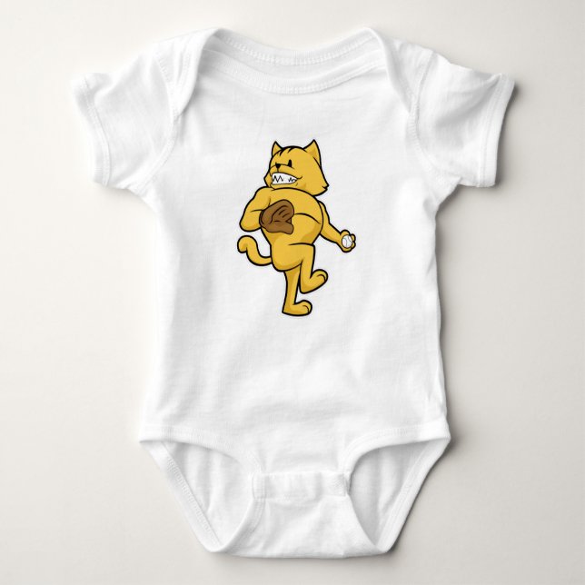 Katze im Baseball mit Handschuh Baby Strampler (Vorderseite)