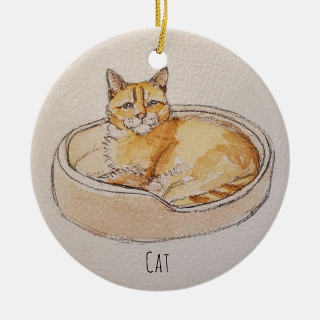 Katze im Bett Keramik Ornament (Vorne)