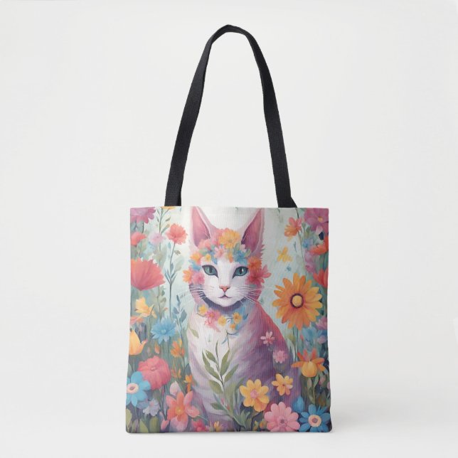 Katze im Blumengarten Tasche (Vorderseite)