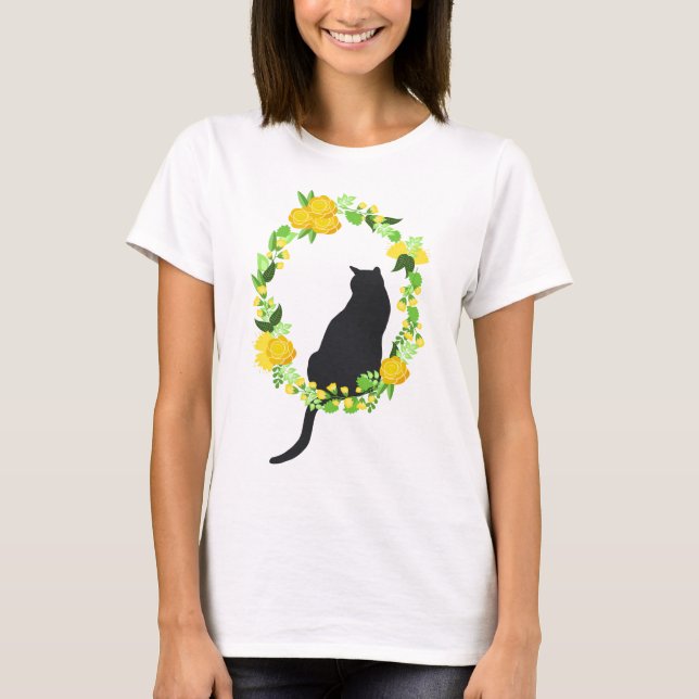 Katze im Blumenwreath-Shirt T-Shirt (Vorderseite)