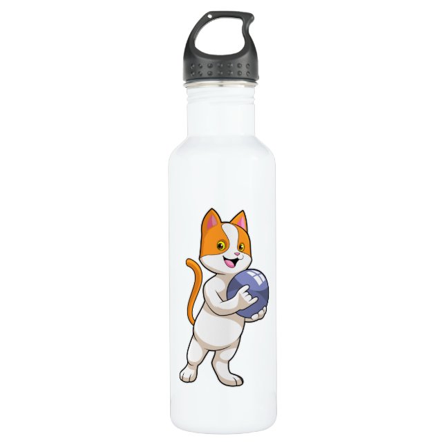 Katze im Bowling mit Bowlingball Edelstahlflasche (Vorderseite)