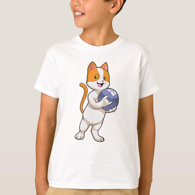 Katze im Bowling mit Bowlingball T-Shirt (Vorderseite)