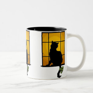 Katze im Fenster Anpassbare Halloween-Tasse Zweifarbige Tasse