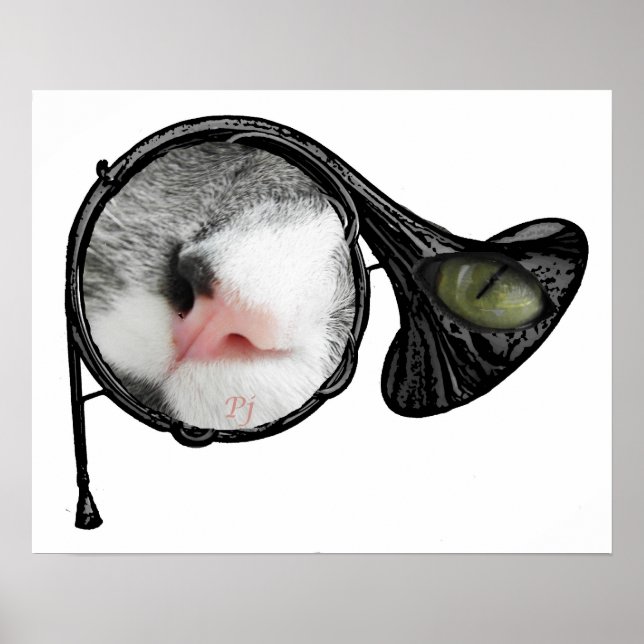 Katze im französischen Horn Poster (Vorne)