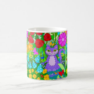 Katze im Garten Farbige Schmetterlinge Fantasie Bl Kaffeetasse