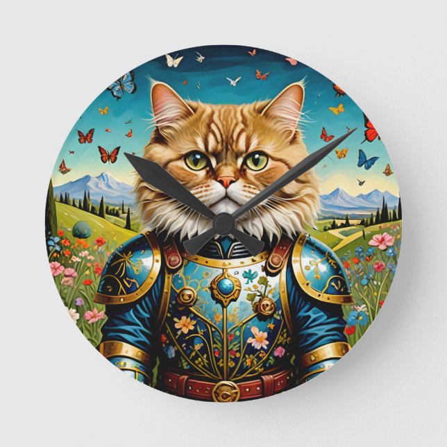 Katze im Garten irdischer Freuden Runde Wanduhr (Vorderseite)
