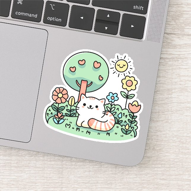 Katze im Garten - Niedliche Küche Aufkleber (Detail)