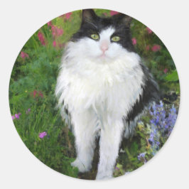 Katze im Garten Runder Aufkleber