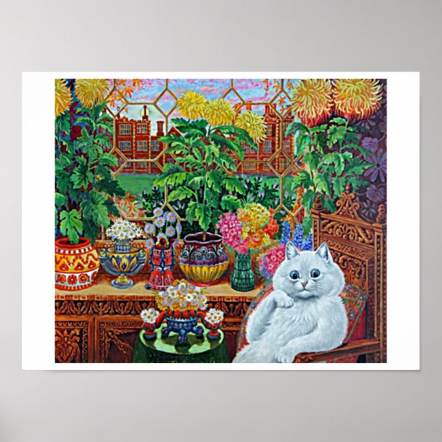 Katze im Gartenzimmer von Louis Wain Poster (Vorne)
