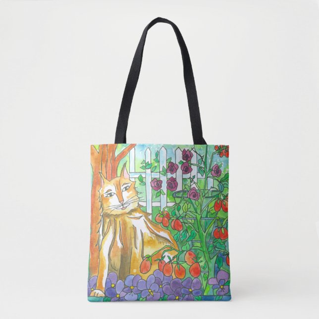 Katze im Gemüsegarten Aquarellmalerei Tasche (Vorderseite)
