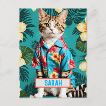 Katze im hawaiianischen Shirt Postcard - Funny Cat