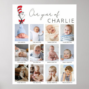 Katze im Hut Baby's 1. Jahr Fotocollage Poster