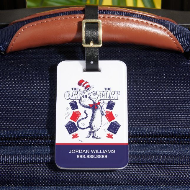 Katze im Hut | Bücher lesen Gepäckanhänger (Vorderseite Insitu 2)