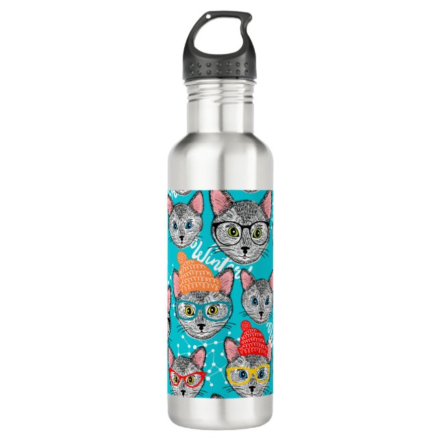Katze im Hut Edelstahlflasche (Vorderseite)