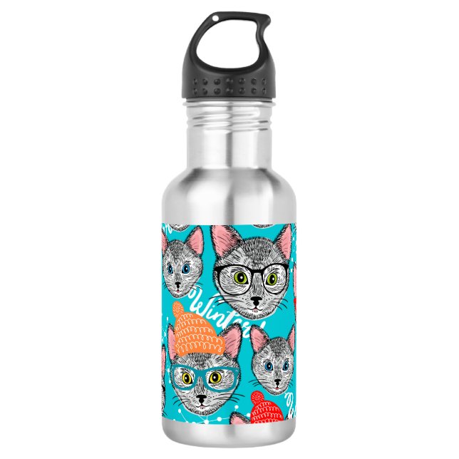 Katze im Hut Edelstahlflasche (Vorderseite)