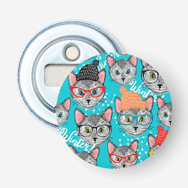 Katze im Hut Flaschenöffner (Vorderseite)