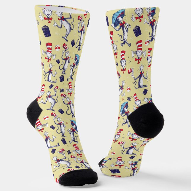 Katze im Hut | Gelbes Muster Socken (Gewinkelt)