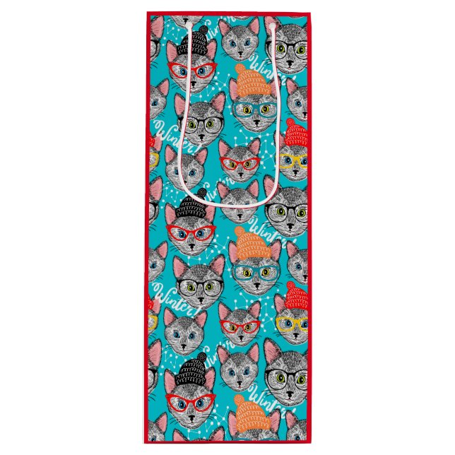 Katze im Hut Geschenktüte Für Weinflaschen (Vorderseite)