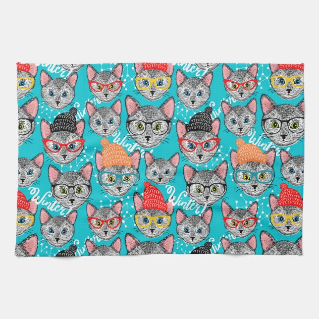 Katze im Hut Geschirrtuch (Horizontal)